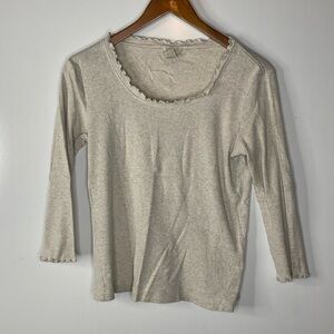 J. Jill Oatmeal‎ Lettuce Edge Scoop Neck Top Size Small